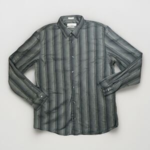 Calvin Klein Modern Fit Striped Black & Gray Long Sleeve Button Shirt Size XL